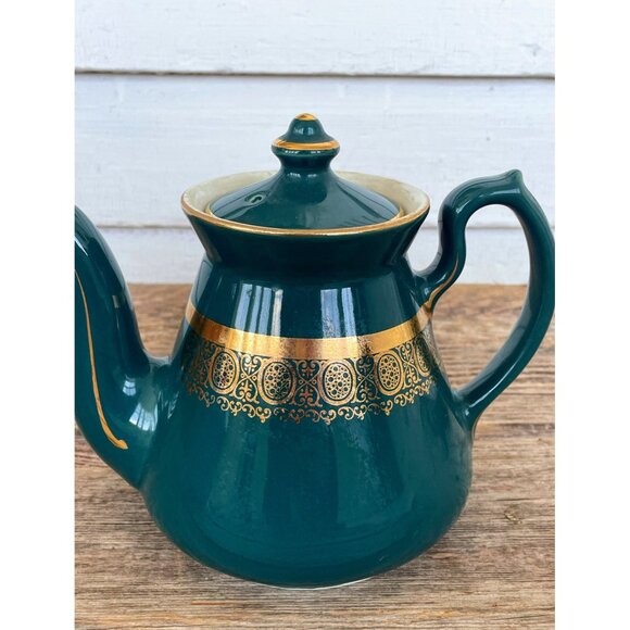 Vintage Hall Mid century 1960s Green Gold 6 Cup Teapot - Picture 6 of 8